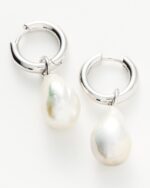 Baroque Pearl Drop Tunnel Mini Hoop Earrings | Sterling Silver - Image 4
