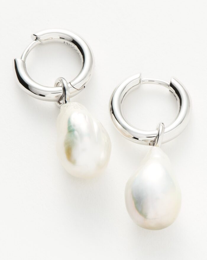 Baroque Pearl Drop Tunnel Mini Hoop Earrings | Sterling Silver - Image 4