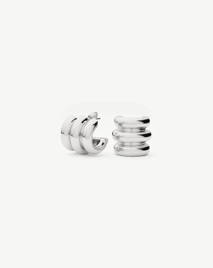 Chubby Triple Small Hoop Earrings | Silver Plated - Image 1