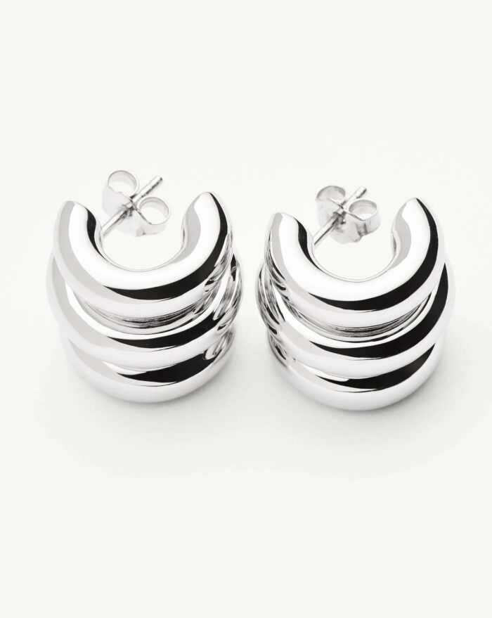 Chubby Triple Small Hoop Earrings | Silver Plated - Image 5