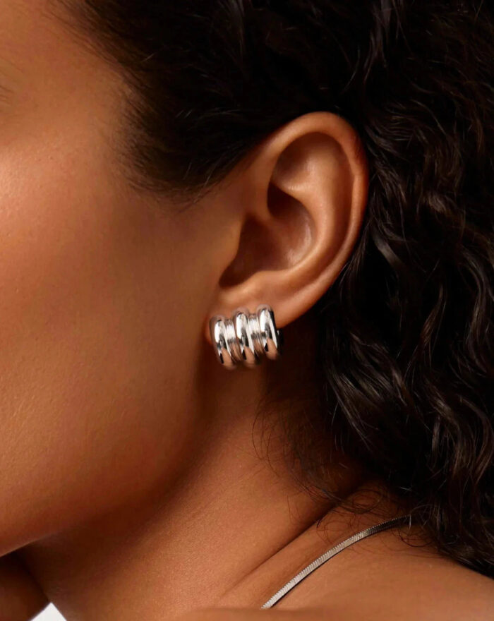 Chubby Triple Small Hoop Earrings | Silver Plated - Image 3