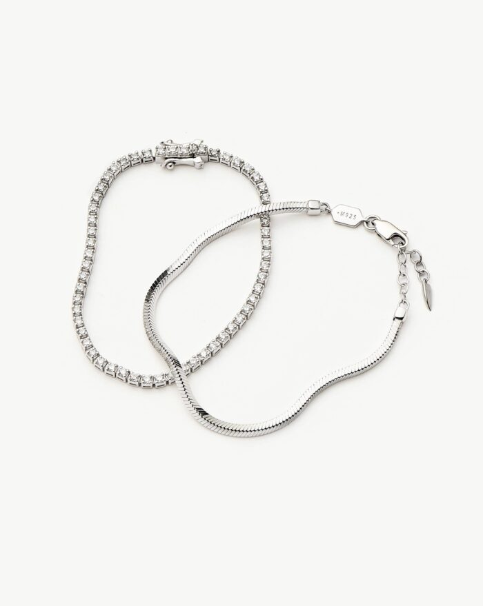 Classic Tennis & Snake Chain Bracelet Set | Sterling Silver - Image 5
