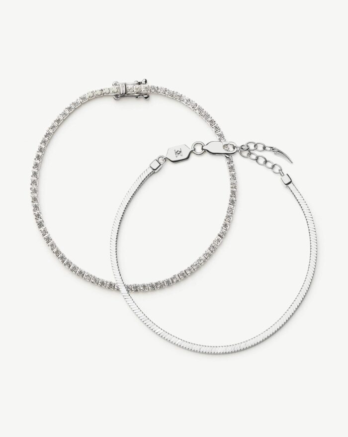 Classic Tennis & Snake Chain Bracelet Set | Sterling Silver - Image 1