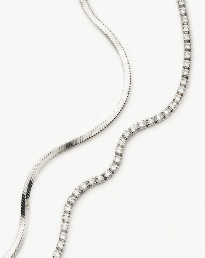 Classic Tennis & Snake Chain Bracelet Set | Sterling Silver - Image 4